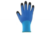 Fine-knit glove with latex coating, double-coated, sanded, blue/black, 12 pairs