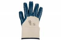 Baumwollhandschuh mit Nitrilbeschichtung, teilbeschichtet, mit Stulpe, blau, 12 Paar Handschuhe
