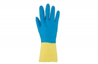 Latex-Chemikalienschutzhandschuhe, neoprenbeschichtet, gelb/blau, 12 Paar